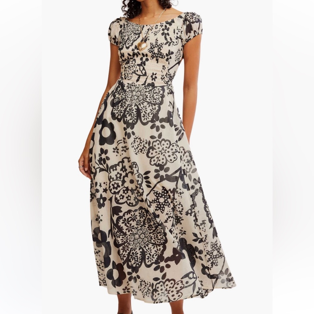 Free People Black and Cream Floral Maxi Dress